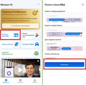 Проверка патента в приложении РосМигрант